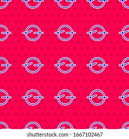 Blue Electric circuit scheme icon isolated seamless pattern on red background. Circuit board.  Vector Illustration