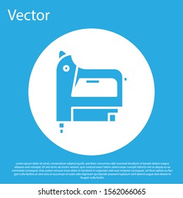 Blue Electric construction stapler icon isolated on blue background. Working tool. White circle button. Vector Illustration
