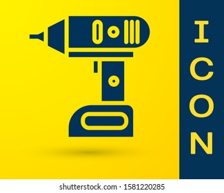 Blue Electric cordless screwdriver icon isolated on yellow background. Electric drill machine. Repair tool.  Vector Illustration