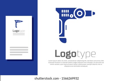 Blue Electric drill machine icon isolated on white background. Repair tool. Logo design template element. Vector Illustration