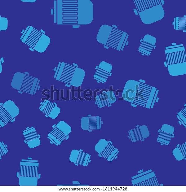 Blue Electric engine\
icon isolated seamless pattern on blue background. Car alternator. \
Vector Illustration