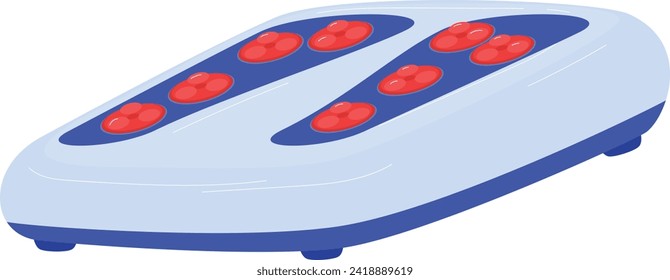 Blue electric foot massager with red buttons. Home relaxation and foot care appliance vector illustration.