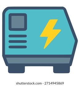 Blue electric generator electricity power supply flat color vector illustration template design
