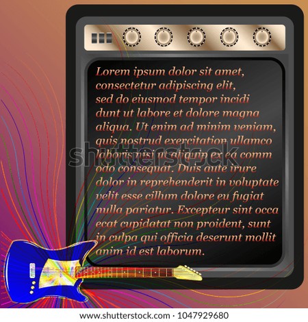 blue electric guitar and combo amp. Vector Illustration