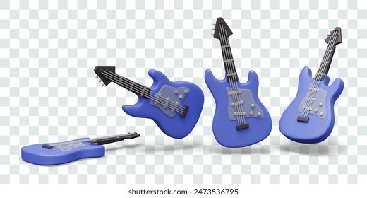 Blue electric guitar in different positions for dynamic design