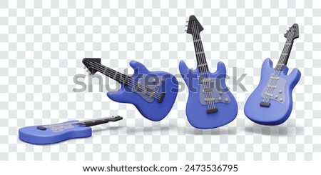 Blue electric guitar in different positions for dynamic design