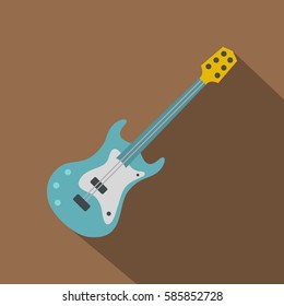 Blue electric guitar icon. Flat illustration of blue electric guitar vector icon for web isolated on coffee background