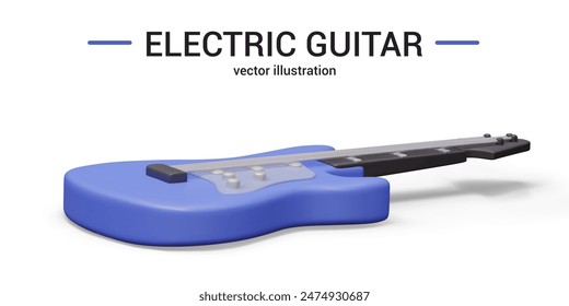 Blue electric guitar lying down. Break in concert. Modern musical string instrument