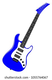 Blue electric guitar on white background. EPS vector.