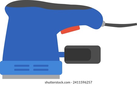 Herramienta de lijado de mano eléctrica azul para la carpintería. Ensanchador de potencia de diseño plano para la mejora del hogar DIY. Ilustración vectorial de carpintería y renovación.