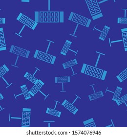 Blue Electric heater icon isolated seamless pattern on blue background. Infrared floor heater with remote control. House climate control.  Vector Illustration