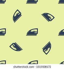 Blue Electric iron icon isolated seamless pattern on yellow background. Steam iron.  Vector Illustration