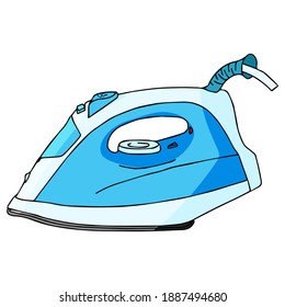 blue electric iron with red light bulb