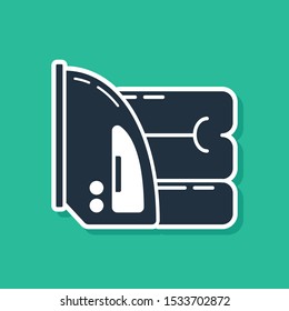 Blue Electric iron and towel icon isolated on green background. Steam iron.  Vector Illustration
