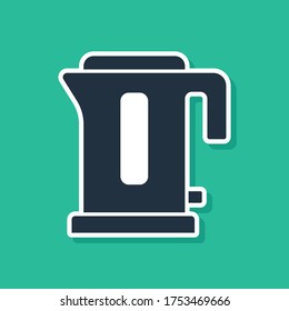 Blue Electric kettle icon isolated on green background. Teapot icon.  Vector