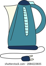 Blue electric kettle. Vector illustration isolated on white background.