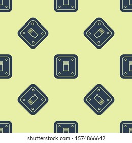 Blue Electric light switch icon isolated seamless pattern on yellow background. On and Off icon. Dimmer light switch sign. Concept of energy saving.  Vector Illustration