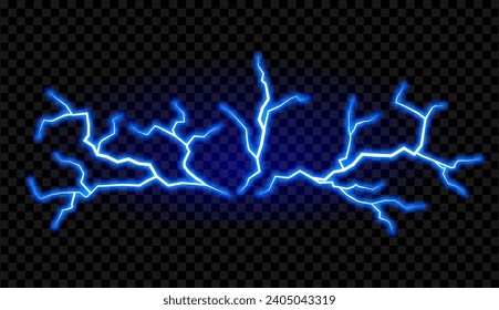 Blue electric lighting effect. Powerful storm electrical discharge. Impact, crack, magical energy flash. 