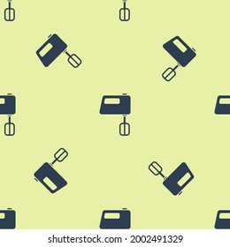 Blue Electric mixer icon isolated seamless pattern on yellow background. Kitchen blender.  Vector