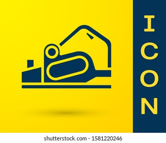 Blue Electric planer tool icon isolated on yellow background.  Vector Illustration