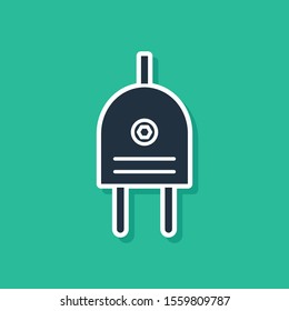 Blue Electric plug icon isolated on green background. Concept of connection and disconnection of the electricity.  Vector Illustration