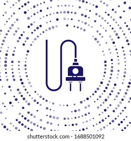 Blue Electric plug icon isolated on white background. Concept of connection and disconnection of the electricity. Abstract circle random dots. Vector Illustration