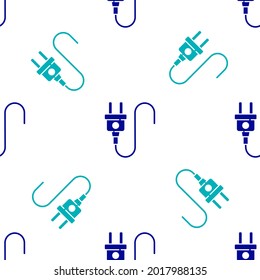 Icono de enchufe eléctrico azul aislado patrón transparente en fondo blanco. Concepto de conexión y desconexión de la electricidad.  Vector