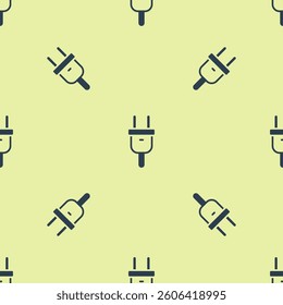 Blue Electric plug icon isolated seamless pattern on yellow background. Concept of connection and disconnection of the electricity.  Vector