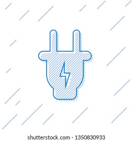 Blue Electric plug line icon isolated on white background. Concept of connection and disconnection of the electricity. Vector Illustration