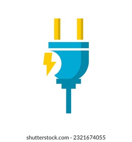 Blue electric plug with thunder bolt icon flat vector design