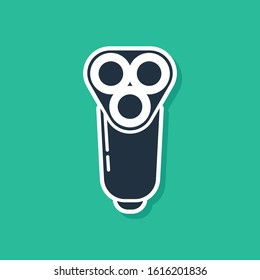Blue Electric razor blade for men icon isolated on green background. Electric shaver.  Vector Illustration