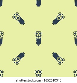 Blue Electric razor blade for men icon isolated seamless pattern on yellow background. Electric shaver.  Vector Illustration