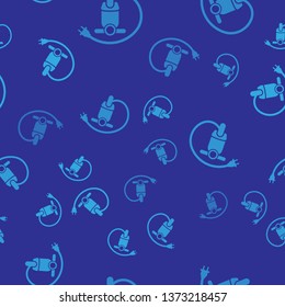 Blue Electric scooter icon isolated seamless pattern on blue background. Vector Illustration