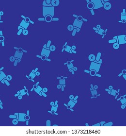 Blue Electric scooter icon isolated seamless pattern on blue background. Vector Illustration