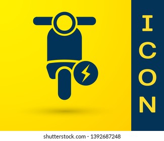 Blue Electric scooter icon isolated on yellow background. Vector Illustration