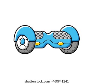 Blue electric self balancing two wheeled gyro scooter or hoverboard, icon isolated.