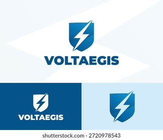 Vector azul del logotipo del escudo eléctrico con el relámpago para la ciberseguridad y la Tecnología