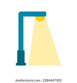 Blue electric streetlight lamp pole illumination at night flat icon vector design.