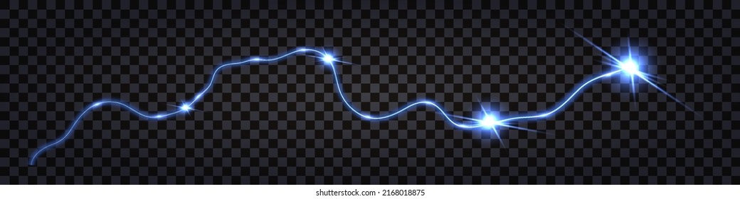 Blue electric swirl wave;Lightning thunder bolt; impulse discharge with shock light effect; wire cable isolated. Shiny blue trail; cyber technology design element. Vector illustration