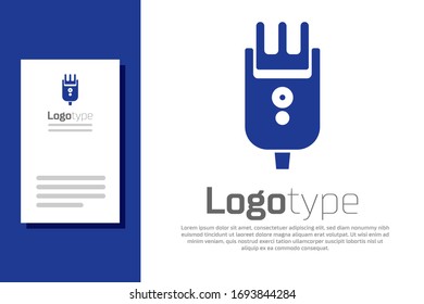 Blue Electrical hair clipper or shaver icon isolated on white background. Barbershop symbol. Logo design template element. Vector Illustration