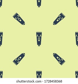 Blue Electrical hair clipper or shaver icon isolated seamless pattern on yellow background. Barbershop symbol.  Vector Illustration