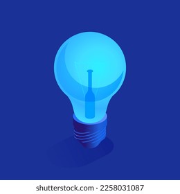 Blue electrical light bulb icon in isometric view. Creative idea, insight, inspiration and imagination, successful business innovation concept. Vector illustration isolated on white background