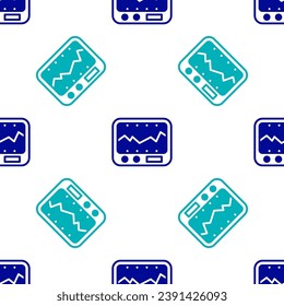 Blue Electrical measuring instrument icon isolated seamless pattern on white background. Analog devices. Measuring device laboratory research.  Vector