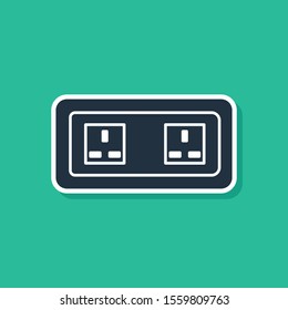 Blue Electrical outlet icon isolated on green background. Power socket. Rosette symbol.  Vector Illustration