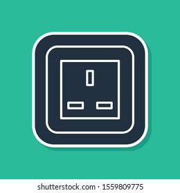 Blue Electrical outlet icon isolated on green background. Power socket. Rosette symbol.  Vector Illustration