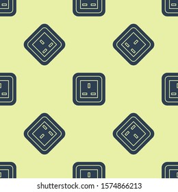 Blue Electrical outlet icon isolated seamless pattern on yellow background. Power socket. Rosette symbol.  Vector Illustration