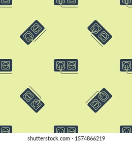 Blue Electrical outlet icon isolated seamless pattern on yellow background. Power socket. Rosette symbol.  Vector Illustration