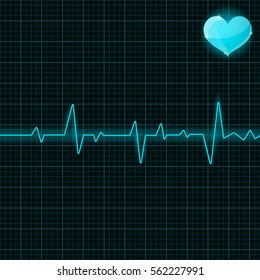 Blue electrocardiogram with heart symbol. Vector illustration.