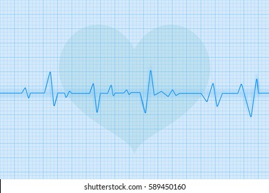 Blue Electrocardiogram With Heart Symbol. Vector 3d Illustration