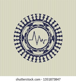  Blue electrocardiogram icon inside distress rubber grunge stamp